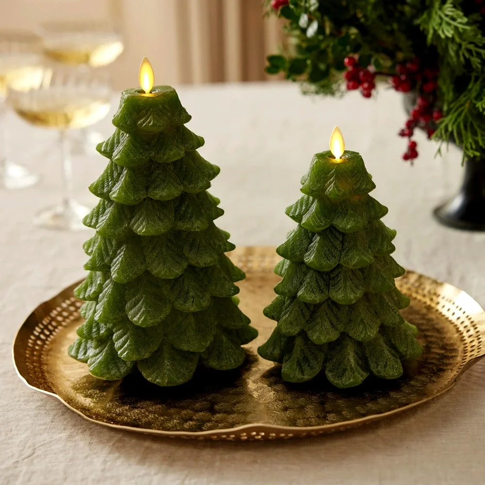 Luminara Chalky Green Christmas Tree Flameless LED Candle 6.5in Holiday New